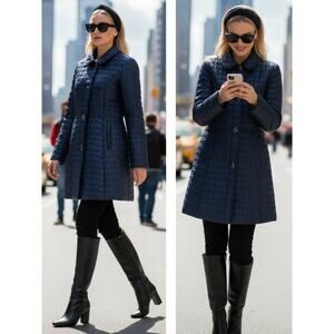 KATE SPADE COAT M BLUE QUILTED PUFFER ANORAK JACKET COLLARED BOW WINTER CHIC